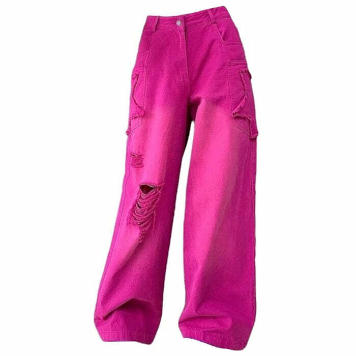 pink star ripped baggy jeans   edgy retro denim with a youthful twist 6047