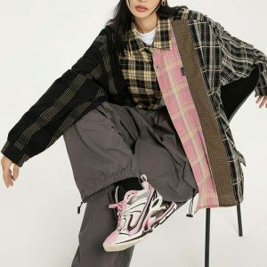 plaid oversized shirt   youthful & chic oversized plaid design 3244