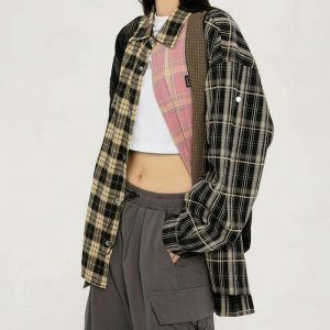 plaid oversized shirt   youthful & chic oversized plaid design 4911