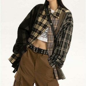 plaid oversized shirt   youthful & chic oversized plaid design 6415