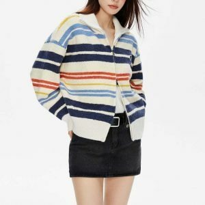 prep school striped zipup long sleeve chic & youthful 7735