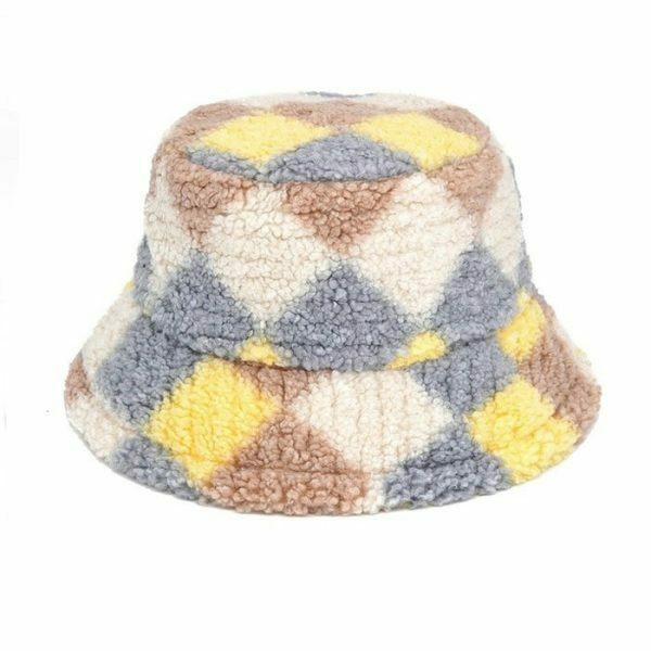 preppy argyle fuzzy bucket hat   iconic & youthful streetwear gem 3522