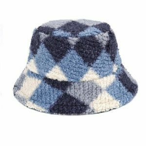 preppy argyle fuzzy bucket hat   iconic & youthful streetwear gem 4187