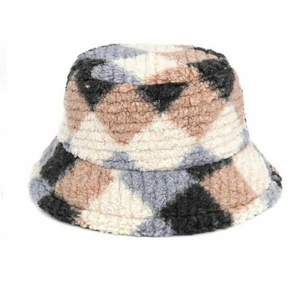 preppy argyle fuzzy bucket hat   iconic & youthful streetwear gem 8404