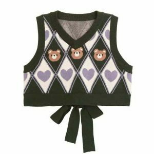 preppy bear argyle vest   youthful crop design 5820