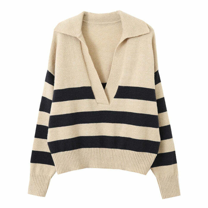 preppy collar striped pullover   chic & youthful striped pullover with collar 8637