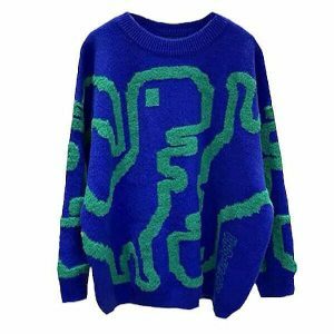 quirky dinosaur fuzzy sweater youthful & fun design 7192