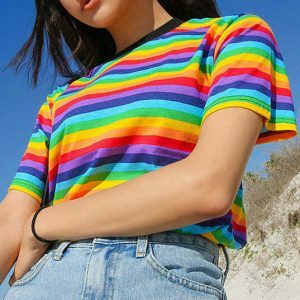 rainbow graphic tee vibrant & youthful streetwear appeal 6101