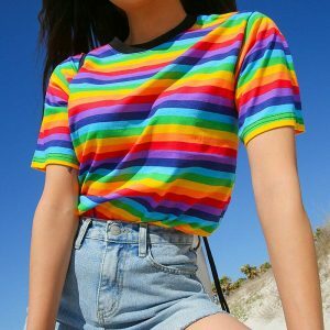 rainbow graphic tee vibrant & youthful streetwear appeal 7171