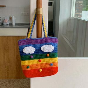 rainbow knit tote bag   youthful & eclectic street style 2557
