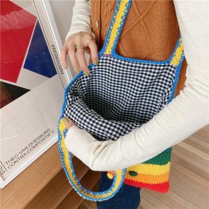 rainbow knit tote bag   youthful & eclectic street style 5465