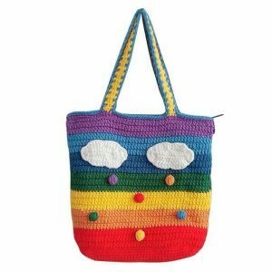 rainbow knit tote bag   youthful & eclectic street style 6061