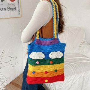 rainbow knit tote bag   youthful & eclectic street style 7777