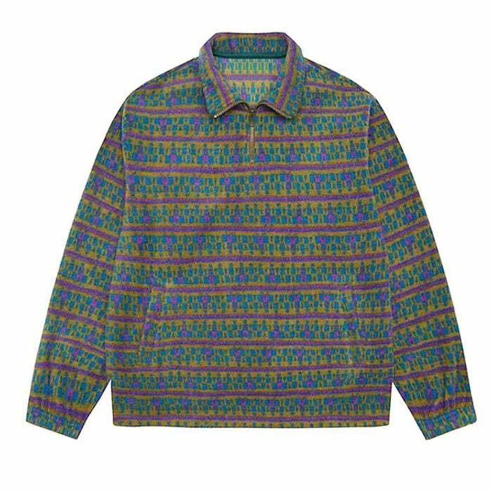 retro 80's grandma fleece sweatshirt zip up cozy chic 5538
