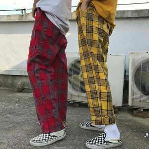 retro 90s plaid check pants youthful streetwear vibe 2578