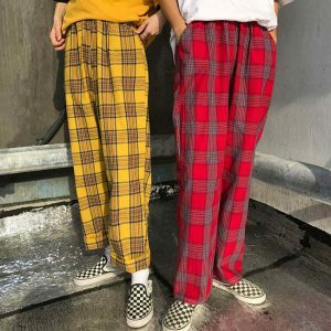 retro 90s plaid check pants youthful streetwear vibe 3017