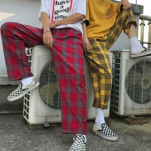 retro 90s plaid check pants youthful streetwear vibe 3037