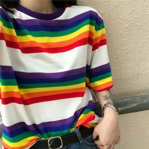 retro 90s rainbow tee youthful & vibrant streetwear 7421