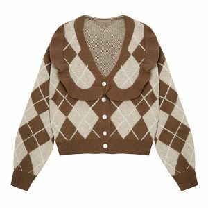 retro argyle cardigan   youthful coffee time charm 5567