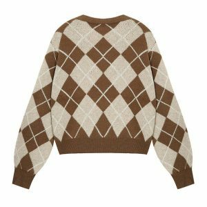 retro argyle cardigan   youthful coffee time charm 8999