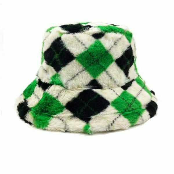 retro argyle check hat   fluffy & chic bucket design 7207