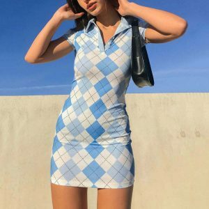 retro argyle mini dress youthful & chic pattern 3018