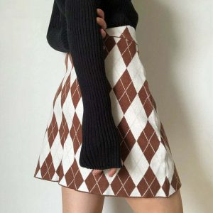 retro argyle mini skirt   chic & youthful streetwear 5684