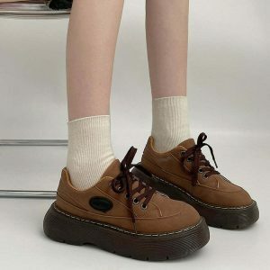 retro brown oxford shoes platform design youthful edge 7767