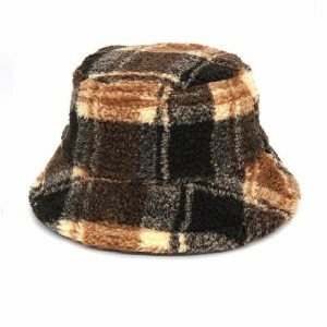 retro brown plaid bucket hat   fuzzy & chic comfort 3017