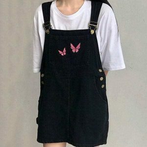 retro butterfly dungaree dress youthful & chic style 6870