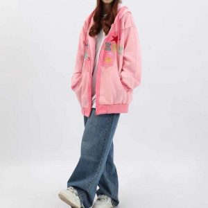 retro butterfly embroidered hoodie zip up youthful style 2372