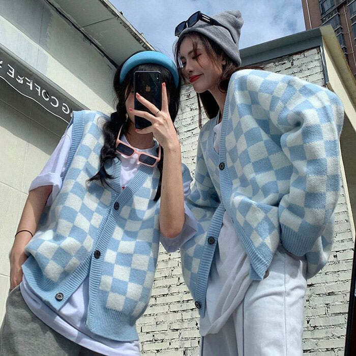 retro checker vest   youthful & dynamic streetwear piece 6093