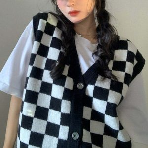 retro checker vest   youthful & dynamic streetwear piece 7680