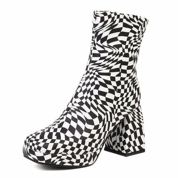 retro checkered platform boots   youthful street vibe 1507