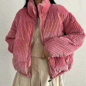 retro corduroy puffer jacket   chic & youthful streetwear 1584