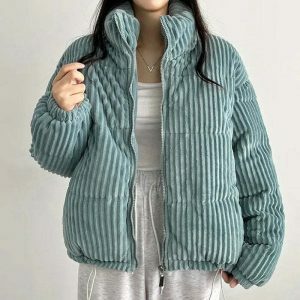 retro corduroy puffer jacket   chic & youthful streetwear 1647