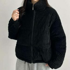 retro corduroy puffer jacket   chic & youthful streetwear 2858