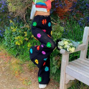 retro crochet flower pants flared & youthful style 7907
