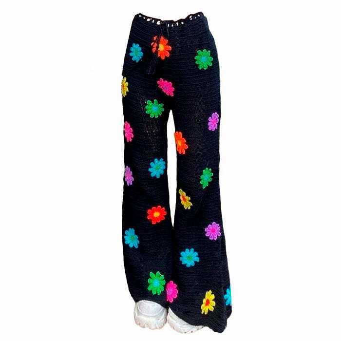 retro crochet flower pants flared & youthful style 8690