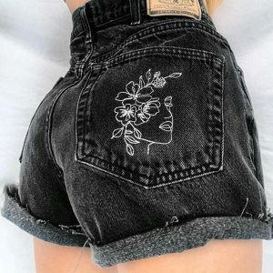 retro embroidered shorts with aesthetic outlines youthful vibes 8601