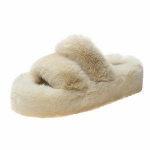 retro fluffy platform slippers   cozy & chic comfort 1842