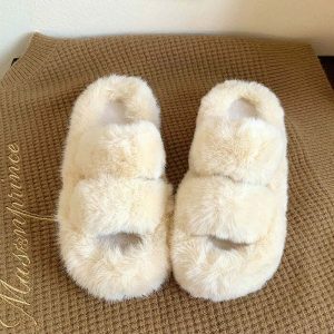 retro fluffy platform slippers   cozy & chic comfort 3686