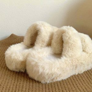 retro fluffy platform slippers   cozy & chic comfort 5742