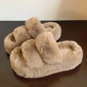 retro fluffy platform slippers   cozy & chic comfort 7283