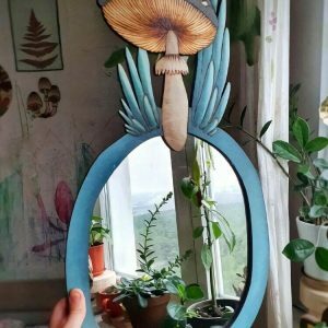 retro forest mushroom mirror   wooden & eclectic charm 7872