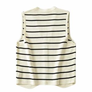 retro french striped vest button up youthful elegance 1134
