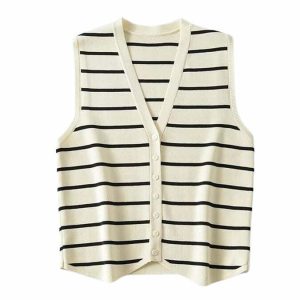 retro french striped vest button up youthful elegance 6036