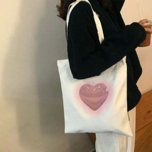 retro heart tote bag   chic aesthetic & youthful style 3028