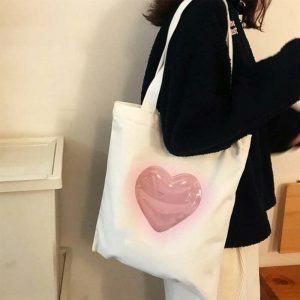 retro heart tote bag   chic aesthetic & youthful style 8844