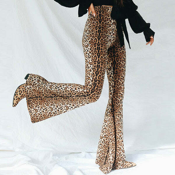 retro leopard flared trousers chic & youthful appeal 3679